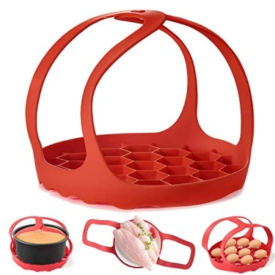 Abbildung von Schnellkochtopfschleife aus Silikon, für 6 Qt / 8 Instant Topf Ninja Foodi und Multifunktionskessel, Verbrühschutz Backgeschirrheber, Dampfgarer, BPA freier Silikon Eier Dampfgarer (Rot)