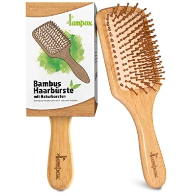 Abbildung von Bambus Haarbürste Holz mit Naturpins, Paddle Brush, Pins aus Bambus, Entwirrbürste, Detangler, antistatisch, Anti Frizz, Lockenbürste, Holzbürste, Haarbürsten