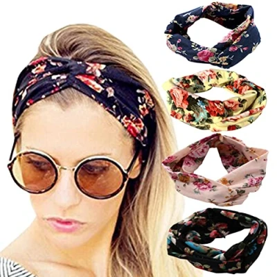 Abbildung von DRESHOW 4 Stück Damen Stirnband Elastische Weiche Stirnbänder Kopfband Haarband Kopf Wickeln Niedlich Haarschmuck für Alltag Yoga Sport Fitness