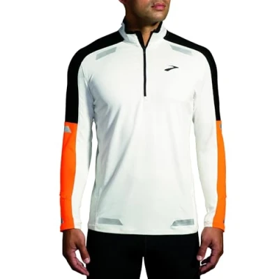 Abbildung von Brooks RUN Visible 1/2 ZIP 2.0 Langarmshirt, Herren, Größe: 52/54, Ecru fluoro flash black
