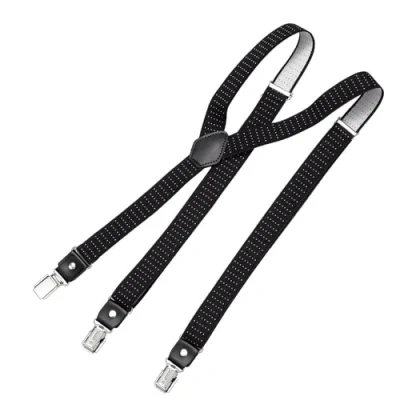 Abbildung von DonDon Hosenträger für Herren schmal 2,5 cm mit 3 extra starken Clips in Y Form elastisch und längenverstellbar, gepunktet Schwarz Weiß
