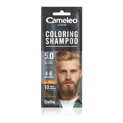 Abbildung von Cameleo Men Färbendes Shampoo Hellbraun Haare, Bart, Schnurrbart Erfrischt Hält 4 bis 6 Haarwäschen Einfache und schnelle Anwendung Walnussextrakt 15 ml
