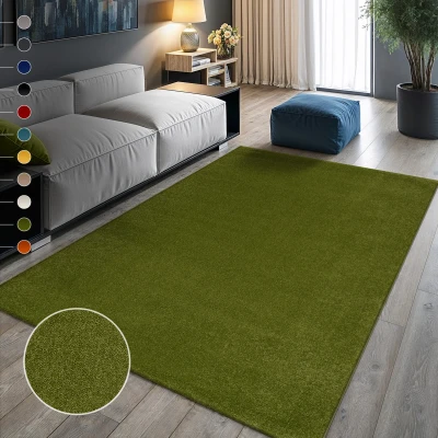 Abbildung von SANAT Kurzflor Teppich Wohnzimmer Uni Modern Teppiche fürs Schlafzimmer, Arbeitszimmer, Büro, Flur, Kinderzimmer und Küche Grün, 140 x 200 cm