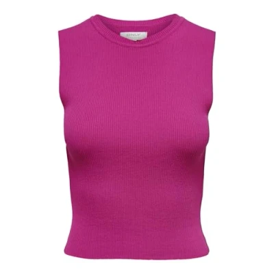 Abbildung von ONLY Damen Geripptes Cropped Top Kurzes T Shirt Rundhals Oberteil Ärmellos ONLMAJLI