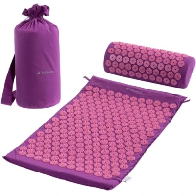 Abbildung von Navaris 2in1 Akupressur Massage Set Akupressurmatte und Kissen mit Tasche Matte Kopfkissen Nadelmatte Violett