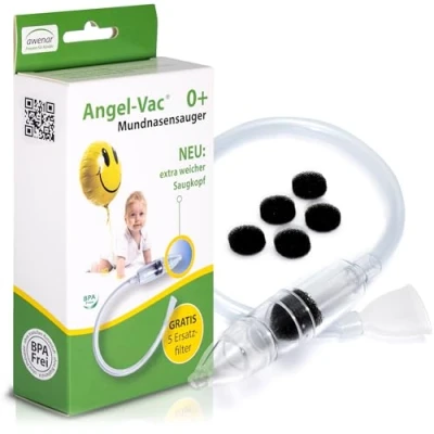 Abbildung von Angel Vac® Mund Nasensauger Baby [mit extra weichem Saugkopf] manueller Saug Nasenreiniger ohne Staubsauger für Babys ab 0 Jahre [inkl. 5 Ersatz Filtern]