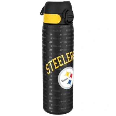 Abbildung von Ion8 Stahl Trinkflasche, 600 ml, Auslaufsicher, Einhandöffnung, Sichere Verriegelung, Spülmaschinenfest, Klappdeckel, Tragegriff, Leicht zu Reinigen, Langlebig, NFL Steelers Design