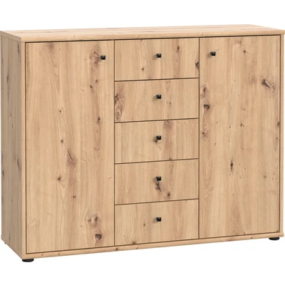 Abbildung von FORTE TEMPRA 2 Kommode mit Türen und 5 Schubladen, Holzwerkstoff, Artisan Eiche Dekor, (B x H T) 108,8 85,5 34,8 cm