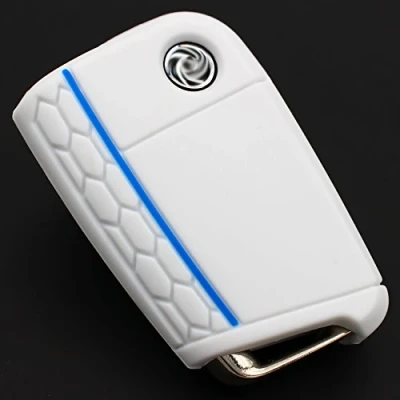 Abbildung von Schlüssel Hülle VB für 3 Tasten Auto Silikon Cover Finest Folia Schlüsselhülle Etui Schutzhülle (Weiß Blau)