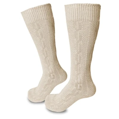 Abbildung von Steigenhöfer Manufaktur Trachtensocken aus Baumwolle, Damen &amp; Herren Trachtenstrümpfe Trachtenstutzen Stulpen Socken Tracht Strümpfe Oktoberfest Outfit Wiesn Lederhose Dirndl Natur Meliert 47 48