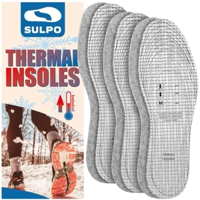 Abbildung von SULPO 3 Paare Winter Einlegesohlen Herren und Damen Weiche 7 mm Filz Warme Einlagen Schuhe Schuheinlagen für kaltes Wetter Zuschneidbar 32 46 EU