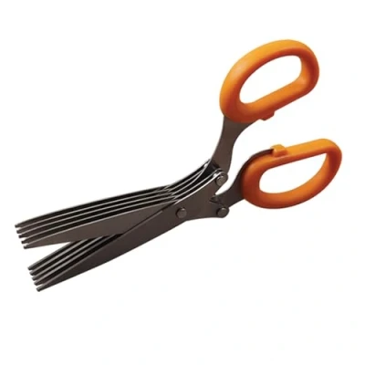 Abbildung von Multi Klingen Schere, ideal zum Zerkleinern von Kräutern, Salaten, 21 cm, Soft Collection, mit Klingenschutz (Orange, Schwarz, Silber), Menge: 1 Stück
