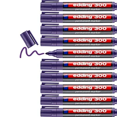 Abbildung von edding 300 Permanentmarker violett 10 Stifte Rundspitze 1,5 3 mm wasserfest, schnell trocknend wischfest für Karton, Kunststoff, Glas, Holz, Metall, Glas