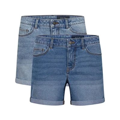 Abbildung von Noisy may Jeans Shorts Damen High Waist BeLucky 2er Pack Kurze Hose Bermuda Hotpants Sommer Basic Denim Stretch Blau Schwarz L, Größe:L, Farbe:Light Blue &amp; Medium (27028348)