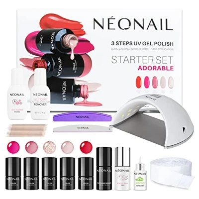 Abbildung von NEONAIL Starter Set ADORABLE LED UV Lampe Nagellack Shellac Maniküre Top Starterset mit Sets Farben Base Manicure Nagelset