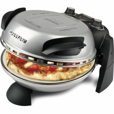 Abbildung von G3 Ferrari elektrischer Pizzaofen Delizia G1000606 silber, bis 400 Grad mit feuerfestem Naturstein / Pizza und Fladen uvm. in 3 Minuten die Nr. 1 der Pizzamaker /auch für Tisch Garten