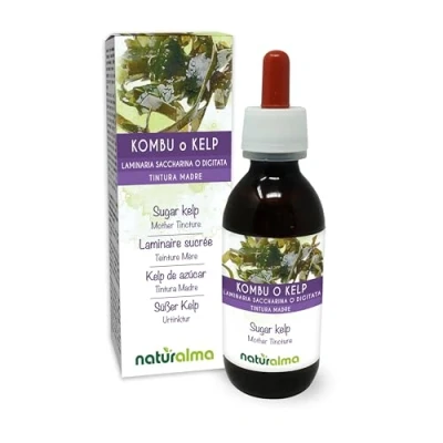 Abbildung von Süßer Kelp oder Kombu (Laminaria saccharina Laminaria digitata) Thallus (Alge) Alkoholfreier Urtinktur Naturalma Flüssig Extrakt Tropfen 120 ml Nahrungsergänzungsmittel Veganer