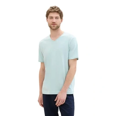 Abbildung von TOM Tailor MIT Vausschnitt Tshirt basic, Herren, Größe: Medium, Dusty mint blue