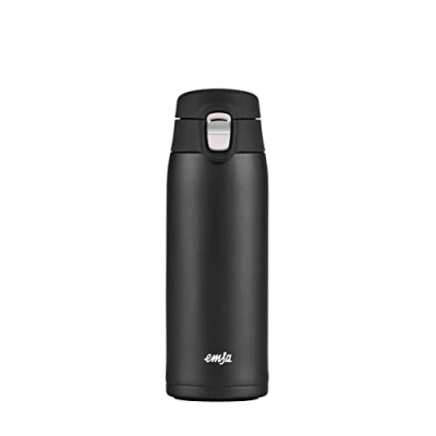 Abbildung von Emsa N21517 Travel Mug Light Isolierbecher Fassungsvermögen: 0,4 L extra schlankes Format Leichtgewicht Edelstahl Klappverschlusssystem 100% dicht 8h heiß/16h kalt BPA Frei Schwarz