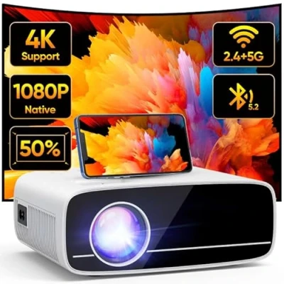 Abbildung von Beamer 4K Unterstützt, 15000L Native 1080P 5G WiFi Bluetooth Projektor mit 50% Zoom, AKATUO Mini Heimkino Outdoor für Handy Phone, Kompatibel Smartphone/HDMI/USB/Laptop/Fire TV Stick