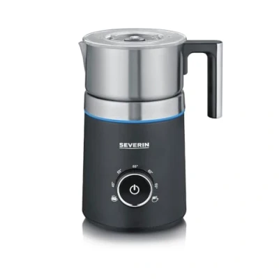 Abbildung von SEVERIN SPUMA 700 Induktions Milchaufschäumer, elektrischer Milchaufschäumer ohne Anbrennen, spülmaschinengeeigneter Milchschäumer, Edelstahl gebürstet/schwarz matt, SM 3586