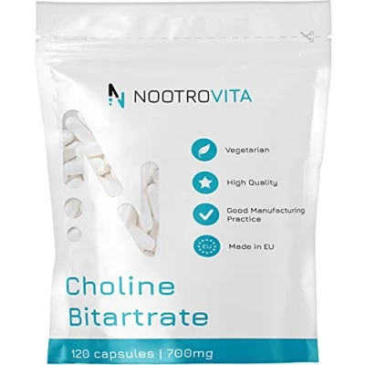 Abbildung von Cholin Hochdosiert 700mg pro Kapsel 120 Kapseln 4 Monate! Für Leberfunktion, Gedächtnis, Gehirn und Konzentration Vegan, Gluten Frei Nootrovita