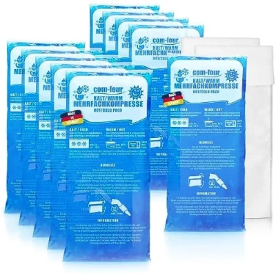 Abbildung von com four® 10x Große Mehrfach Kompresse 29 x 12 cm mit Vlies Hülle, Warm und Kaltkompressen, Kühlpads Kühlpack mikrowellengeeignet Made in Germany (10 Stück groß)