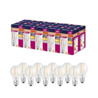 Abbildung von OSRAM LED Star Value Classic A60 Lampe für E27 Sockel, Birnenform, FIL, 806 Lumen, warmweiß (2700K), Ersatz herkömmliche 60W Glühbirnen, nicht dimmbar, 10er Pack