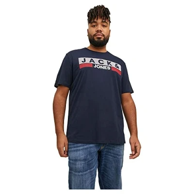 Abbildung von Jack &amp; Jones Oneck Tshirt print, Herren, Größe: 4XL, Navy blazer