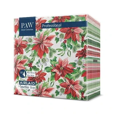 Abbildung von PAW Airlaid Servietten (40 x 40 cm) I 50 Stück Perfekt für Weihnachten, Winter, Feiertage Heiligabend Tischdekoration Stoffähnlich Ruhm Weihnachtsstern Glory Poinsettia