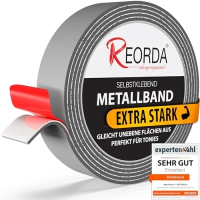Abbildung von Reorda® Metallband selbstklebend Grau Ideal für Tonies® Figuren &amp; Regale (25 mm Breite) Magnetband Magnete I Ferroband Eisenband (6m)