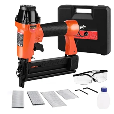 Abbildung von ValueMax 2 in 1 Druckluftnagler Profi Drucklufttacker inkl. 400 Klammern &amp; Nägel, max 8,3 bar Druckluft Nagelpistole mit Sicherheitsnase für Werkstatt und Haus (Nägel bis 50mm, 40mm)