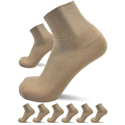 Abbildung von sogzz Diabetikersocken Herren Damen 6 Paar ohne Gummibund, Naht, Kurzsocken,kurze Diabetiker Socken, Quarter Socken kurz, 80% Baumwolle, Modell: Diabetic Quarter, 43 46 Beige