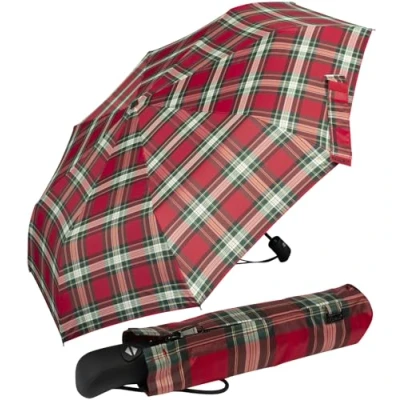 Abbildung von iX brella First Class Regenschirm mit Auf Zu Automatik stabil groß sturmfest Karo rot