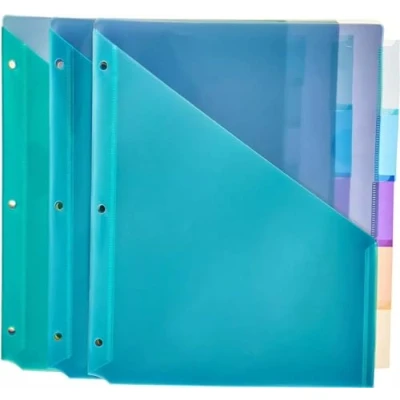 Abbildung von Amazon Basics Kunststoff Trennblätter mit 2 Taschen, 3 Stück, Mehrfarbig, letter size