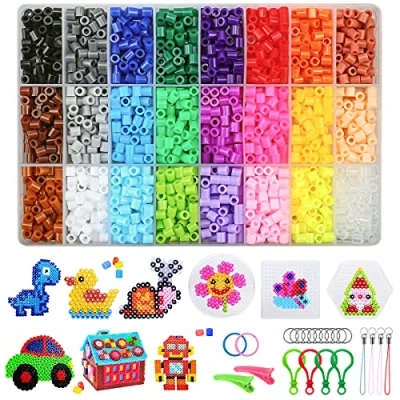 Abbildung von zhongko Bügelperlen Set, 24 Farben mit Platten Steckperlen Set für Kinder Enthalten Pegboard, Booklet, Kreative DIY Kit Weihnachten Geburtstag Geschenk Kinder(5mm)