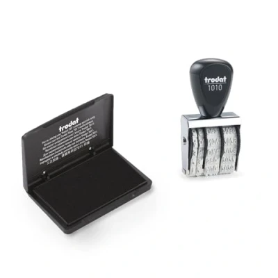 Abbildung von Trodat Classic Stempelset 1010 für den täglichen Bürobedarf Abdruckgröße 26 x 4 mm, Schrifthöhe Deutsch, Datumsstempel inkl. Stempelkissen schwarz, Größe 9 5 cm