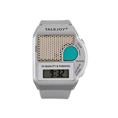 Abbildung von TalkJoy Sprechende Armbanduhr Silber Uhr Wecker Ansage Uhrzeit auf Knopfdruck Blindenuhr Seniorenuhr Sehbehinderung Sehschwäche Digitale Alltagshilfe