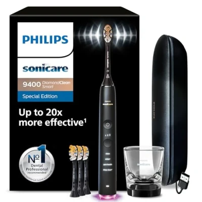 Abbildung von Philips Sonicare DiamondClean Smart 9400 elektrische Zahnbürste, Schallzahnbürste mit App, Drucksensor, Bürstenkopferkennung, 4 Putzmodi und 3 Intensitätsstufen, Schwarz, Modell HX9918/89