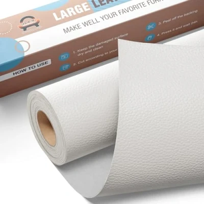 Abbildung von Leder Reparatur Set Weiß,OAZ Kunstleder Selbstklebend 40 x 160 cm,Kunstleder Reparaturset Patch Selbstklebende Lederflicken für Autositze Möbel Sofa Taschen