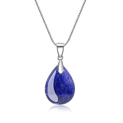 Abbildung von COAI Geschenkideen Damen Halskette 925 Sterling Silber Kette mit Träne der Engel Wassertropfen Anhänger aus Lapislazuli