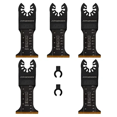 Abbildung von JORGENSEN Oszillierendes Sägeblatt Set 5 teilig, Titanbeschichtete, Oszillierende Klinge Multitool Oszillierwerkzeug Zubehör, Schneiden von Holz, Nägeln, Metall, Kunststoff