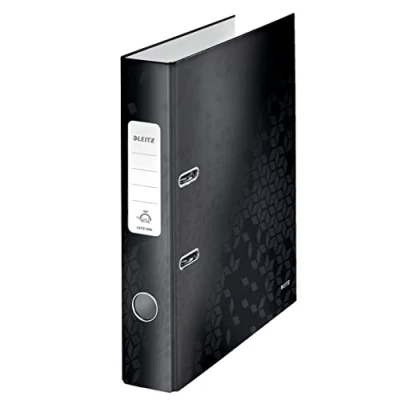 Abbildung von Leitz Qualitäts Ordner 180, A4, schmal, 5,2 cm Rückenbreite, laminierte Graupappe, Schwarz, WOW Serie, 10064095