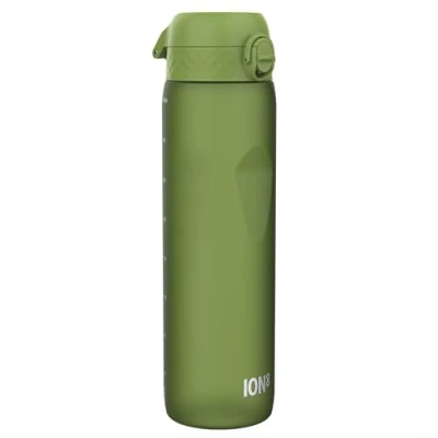 Abbildung von ion8 1 Liter Trinkflasche, 1000ml, Auslaufsicher, Einhandöffnung, Sichere Verriegelung, Spülmaschinenfest, BPA frei, Tragegriff, Leicht zu Reinigen, Ideal für Sport und Fitness, Khakigrün