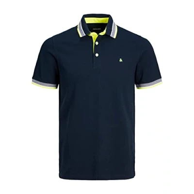 Abbildung von JACK &amp; JONES Herren Poloshirt JJEPAULOS Slim Fit S M L XL XXL 100% Baumwolle, Größe:S, Farbe:Dark Navy NEON 12136668
