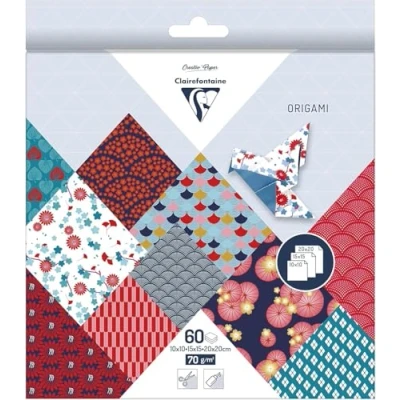 Abbildung von Clairefontaine 95347C Pack mit 60 Blatt Origamipapier, 3 Formaten, 10 x 10cm, 15 15cm, 20 20cm, 70g, 1 Pack, Hanayo