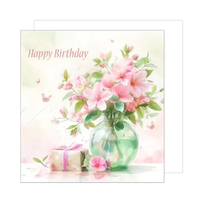Abbildung von Edition Seidel Premium quadratische Geburtstagskarte mit Umschlag. Glückwunschkarte Happy Birthday Billet Karte Frau Mann Blumen Strauß Vase (GQ202 SW024)