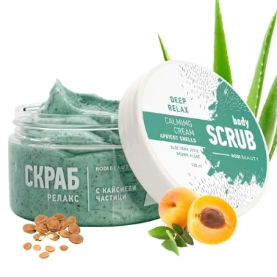 Abbildung von BODI BEAUTY Körperpeeling Deep Relax mit Aprikose, Alge, Aloe Vera, Traubenkernöl, Vitamin A, E, Panthenol, Body Scrub, Peeling Körper, skincare 330ml