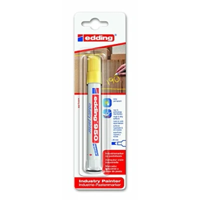 Abbildung von edding 950 Industrie Pastenmarker gelb Packung mit 1 Stift Rundspitze 10 mm Marker zum Beschriften von Metall, Stein, Holz raue oder nasse Oberflächen permanent, wasserfest