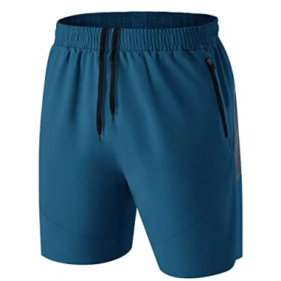 Abbildung von Herren Sport Shorts Kurze Hose Schnell Trocknend Sporthose Leicht mit Reißverschlusstasche(Pfauenblau,EU M/US S)